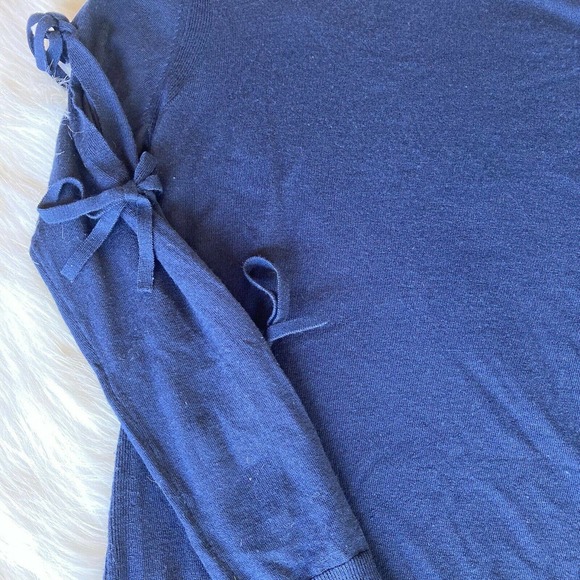 Banana Republic Sweater Sz S 100% Merino Wool Tie Bow Sleeves Navy Blue Womens - Picture 4 of 10